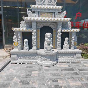 桂林芝麻白中国黑石材套墓 花岗岩墓碑